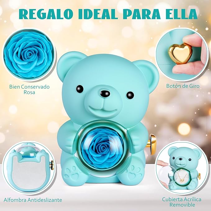 Oso Sorpresa con Rosa Eterna y Collar