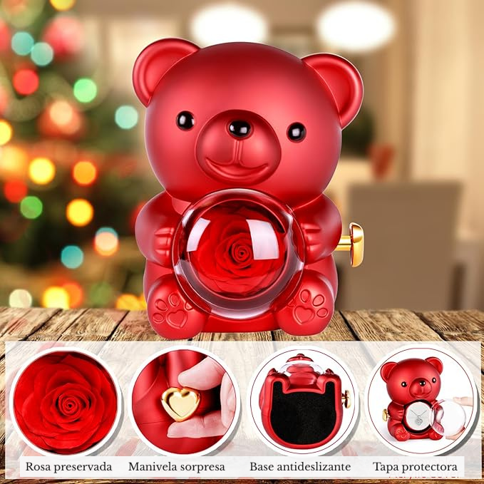 Oso Sorpresa con Rosa Eterna y Collar