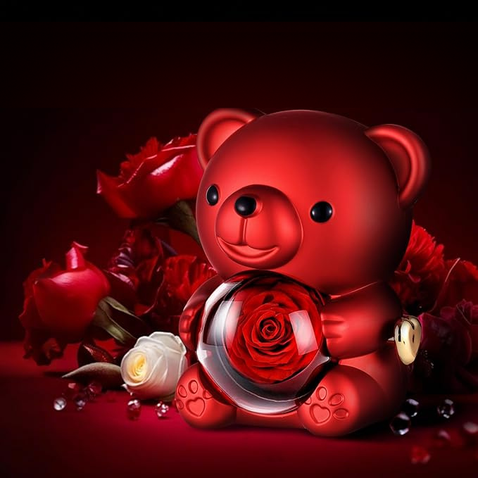 Oso Sorpresa con Rosa Eterna y Collar