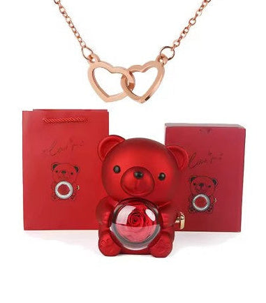 Bear with Rose and Rose Gold Necklace