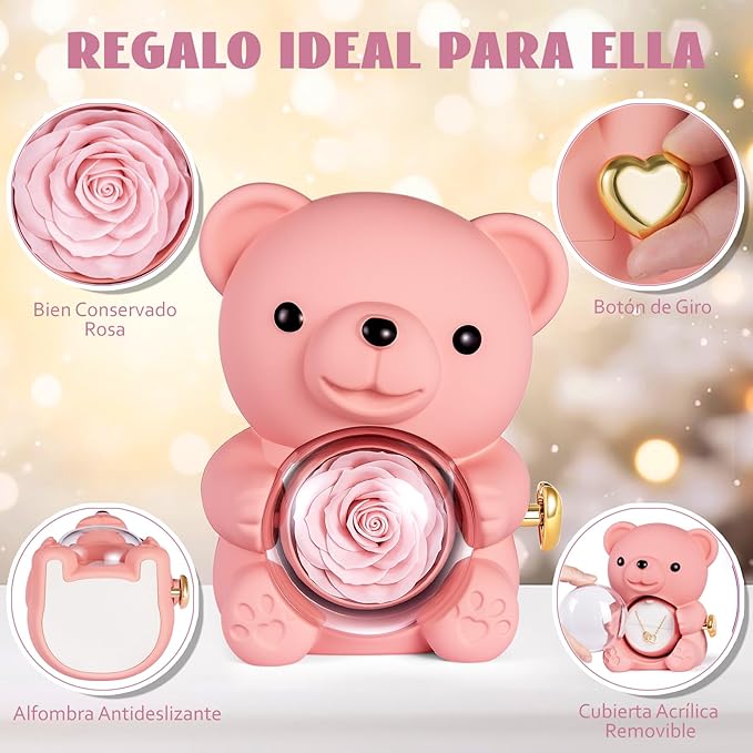 Oso Sorpresa con Rosa Eterna y Collar