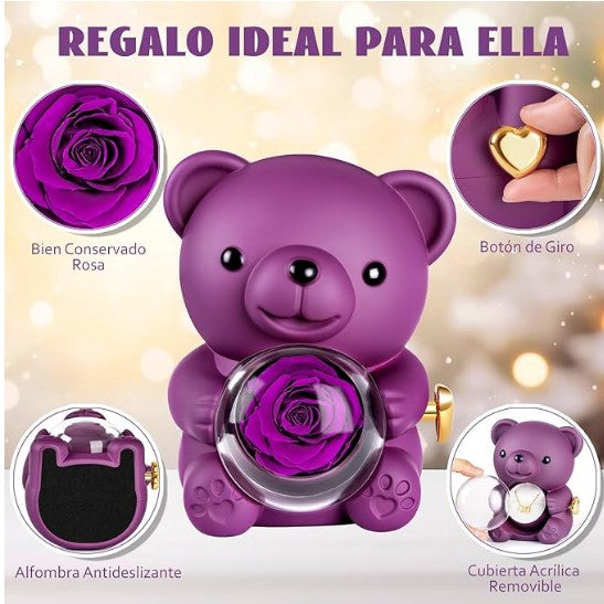 Oso Sorpresa con Rosa Eterna y Collar