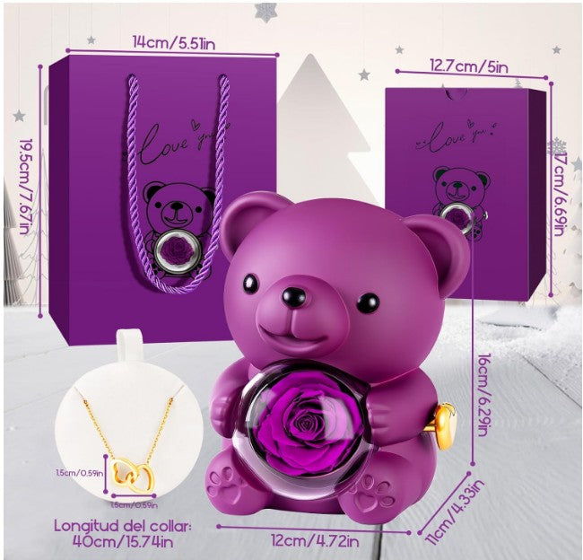 Oso Sorpresa con Rosa Eterna y Collar