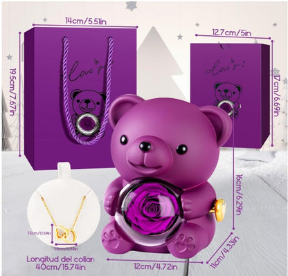 Bear with Rose and Rose Gold Necklace