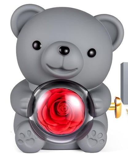 Bear with Rose and Rose Gold Necklace